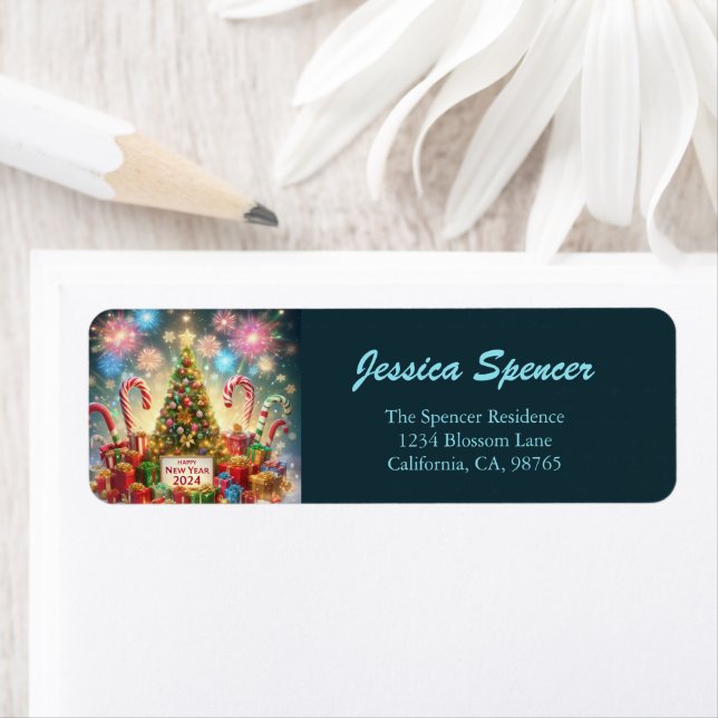 Joyeux Nouvel An 2024 Feu d'artifice arbre de Noël (En situation)