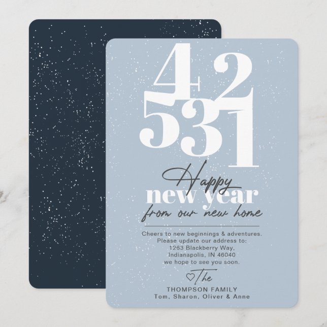 Joyeux Nouvel An Bleu Compte à rebours Faire-part  (Devant / Derrière)