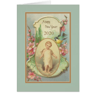 Joyeux Nouvel An enfant Jésus Vintage Floral