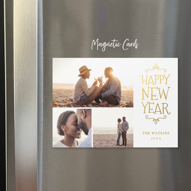 Joyeux Nouvel An Faux Foil 3 Photo Carte magnétiqu (Créateur téléchargé)