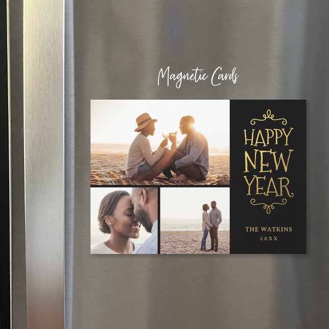 Joyeux Nouvel An Faux Foil 3 Photo Carte magnétiqu (Créateur téléchargé)