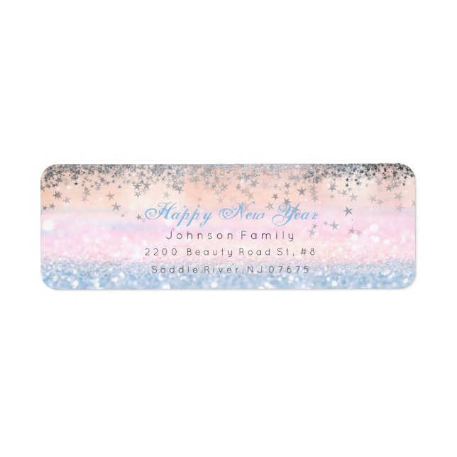 Joyeux Nouvel An Ombre Argent Stars Rose neige (Devant)