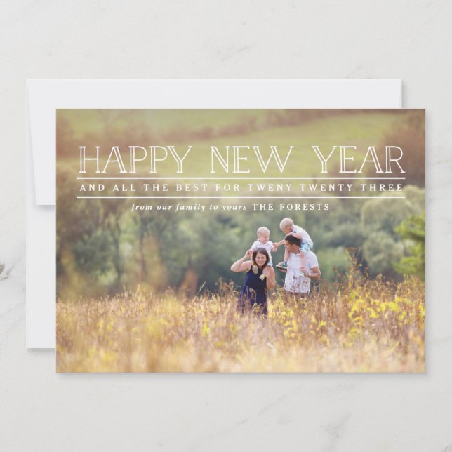 Joyeux Nouvel an photo typographie carte de vacanc (Devant)