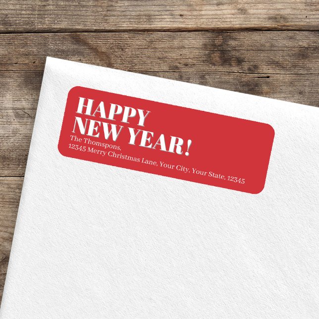 Joyeux Nouvel An Rouge et Blanc (Happy New Year custom return address label.)