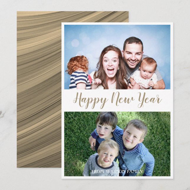 Joyeux Nouvel An Script moderne 2 Photo Carte de v (Devant / Derrière)