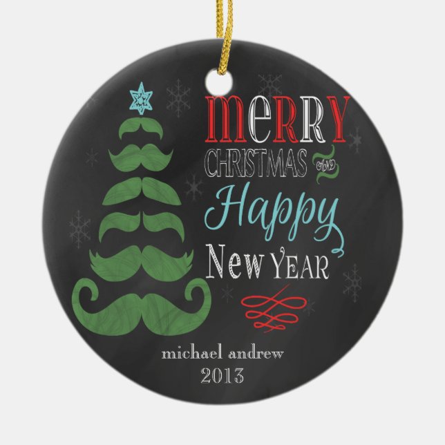 Joyeux ornement de Noël de tableau de moustache (Devant)