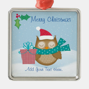 Joyeux ornement en céramique de hibou de Noël