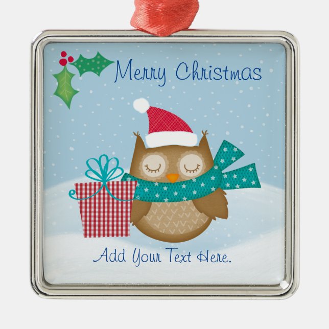 Joyeux ornement en céramique de hibou de Noël (Devant)