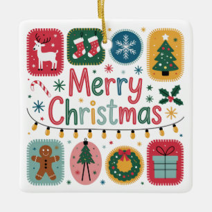 Joyeux ornement en céramique de Noël   Festive