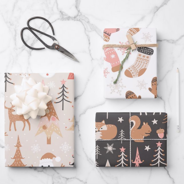 Joyeux papier d'enveloppement de Noël Jeu de 3 feu (Recto)