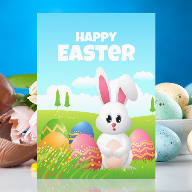 Joyeux Pâques | Carte de voeux de lapin en caricat (Créateur téléchargé)