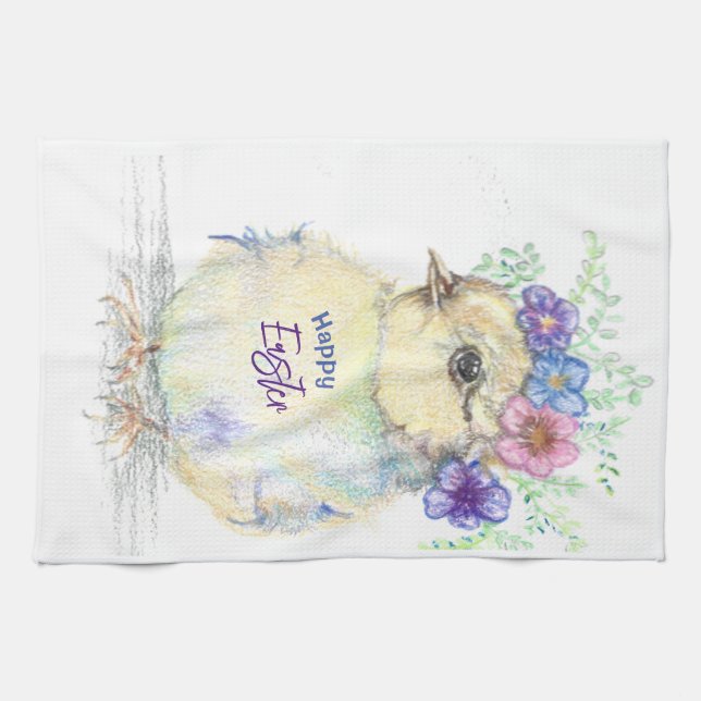 Joyeux Pâques chick serviette de cuisine (Horizontal)
