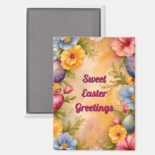 ~ JOYEUX PAQUES ~ Œufs Fleurs ~ Magnet