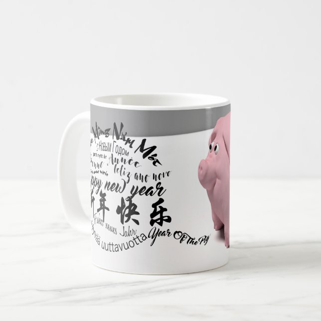 Joyeux PIg Nouvel An 2019 Mug Blanc (Devant gauche)