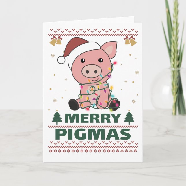 Joyeux Pigmas Carte drôle de cochon de Noël Pun (Devant)