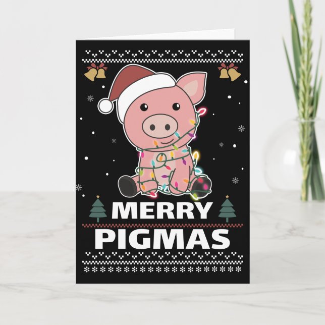 Joyeux Pigmas Funky Pig Carte de jeu de Noël (Devant)
