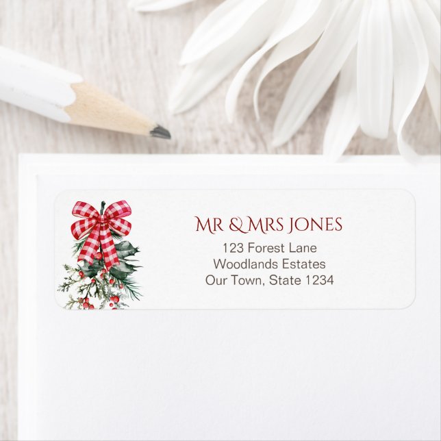 Joyeux pins arc rouge Noël rustique (En situation)