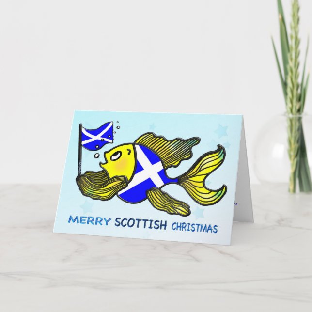 JOYEUX poissons ÉCOSSAIS de NOËL tenant la CARTE (Devant)