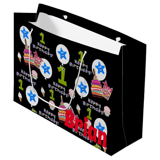 Joyeux premier cadeau d'anniversaire sac cadeau #1 (Devant Angle)