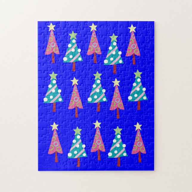 Joyeux Puzzle de Noël Arbres de Noël Rose Bleu (Vertical)