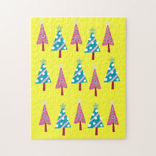 Joyeux Puzzle de Noël Arbres de Noël Rose Bleu (Vertical)