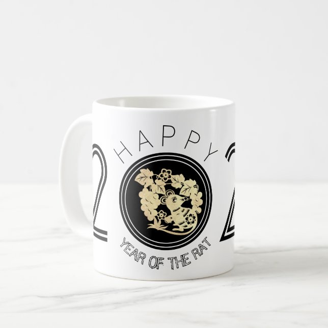 Joyeux Rat chinois Nouvel An 2020 Mug blanc 4 (Devant gauche)