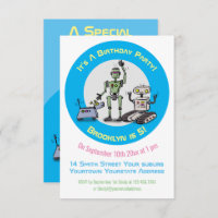 Joyeux robots mignons trio invitation de dessin an