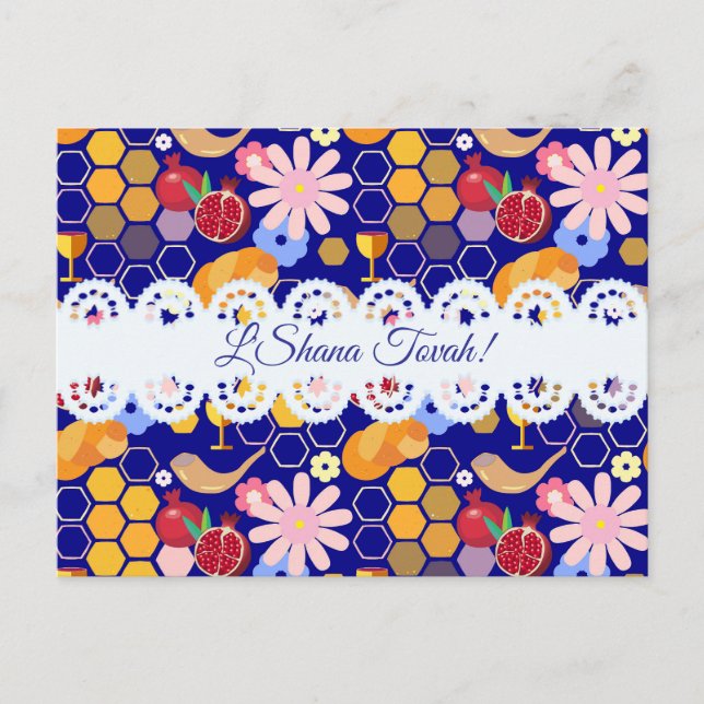 Joyeux Rosh Hashanah Juif Nouvel An Modèle Floral (Devant)