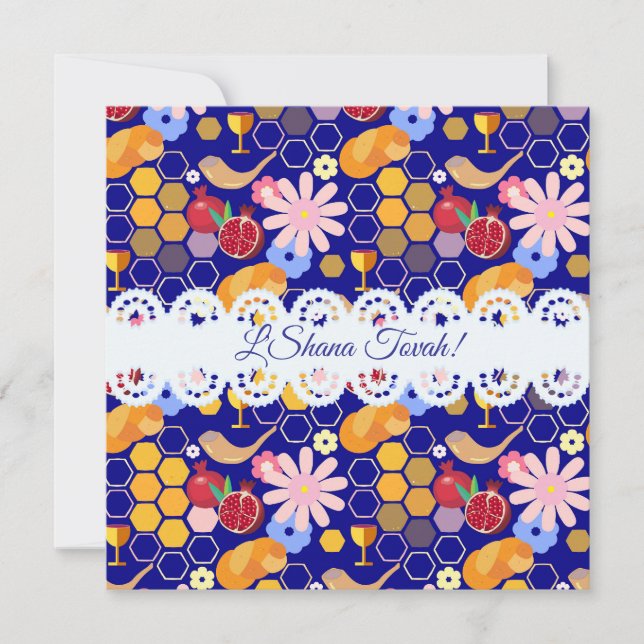 Joyeux Rosh Hashanah Juif Nouvel An Modèle Floral (Devant)
