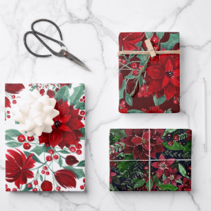 Joyeux rouge Poinsettia Fleurs Feuilles ivoire Aqu