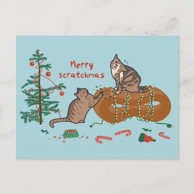 Joyeux Scratchmas Cat Christmas Carte postale (Devant)
