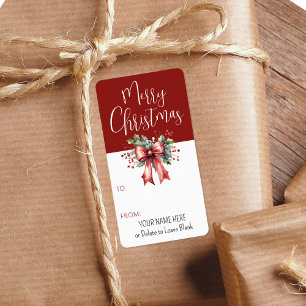 Joyeux script de Noël Bow rouge à/de étiquette cad