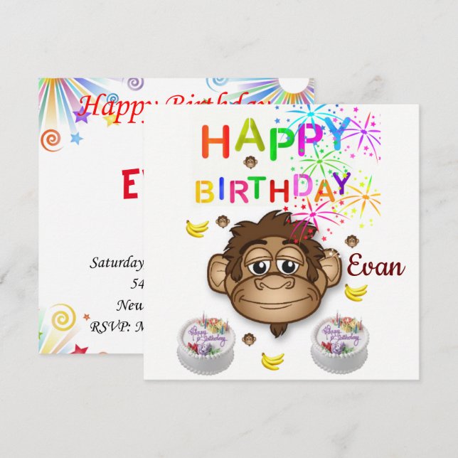 Joyeux Singe Invitation Carte Anniversaire (Devant / Derrière)