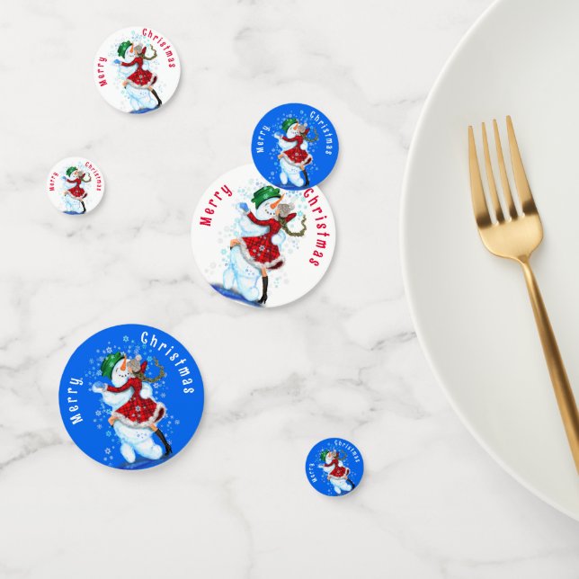 Joyeux Snowman et Fille Danser Confetti de Noël (Groupe)