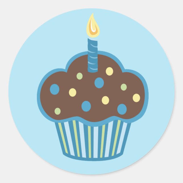Joyeux Sticker Cupcake Bleu anniversaire (Devant)