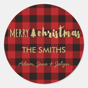 Joyeux Sticker de Noël Buffalo Check et or