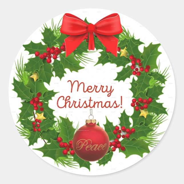 Joyeux Sticker de paix en couronne de Noël (Devant)