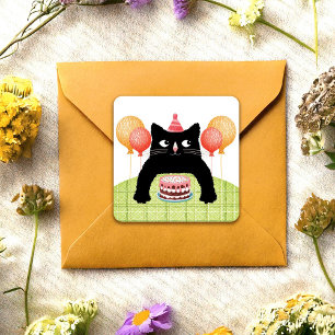 Joyeux Sticker pour chat, gâteau et ballons d'anni