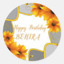 Joyeux Sticker rond Anniversaire tournesol