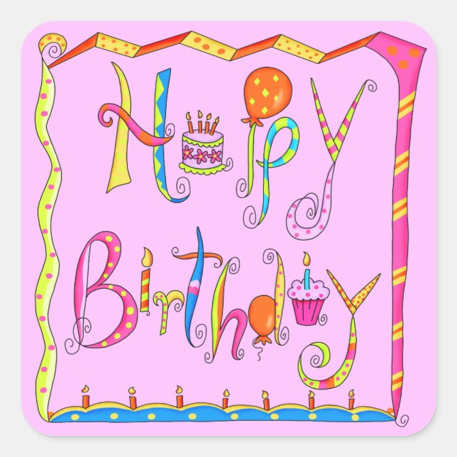 Joyeux Sticker rose Anniversaire (Devant)