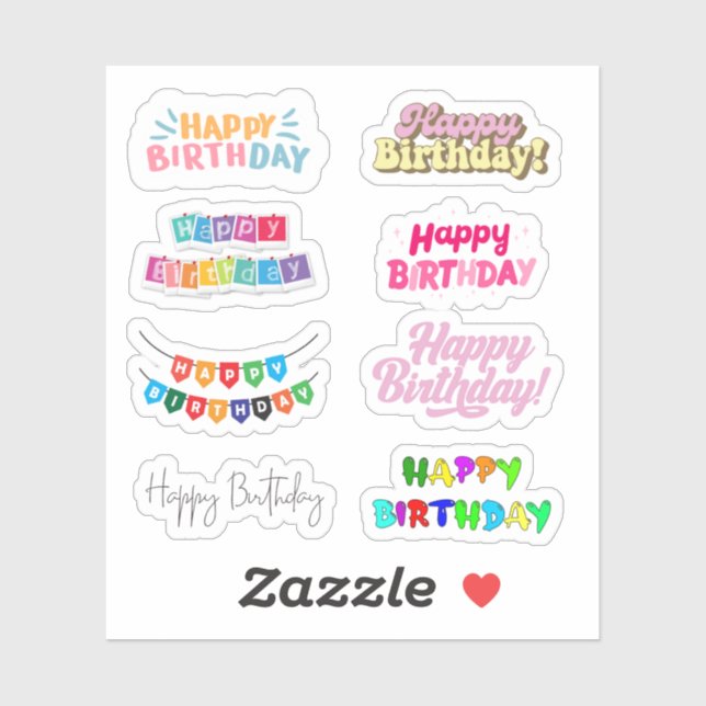 Joyeux Stickers de mots d'anniversaire (Feuille)