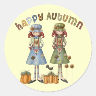 Joyeux Stickers ronds Thanksgiving d'automne