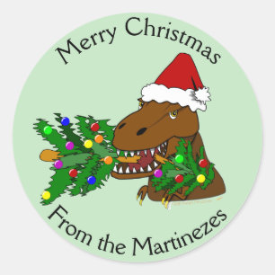 Joyeux Stickers T-rex Dinosaur Noël Votre nom