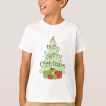 Joyeux texte de Noël avec arbre et cadeaux T-shirt