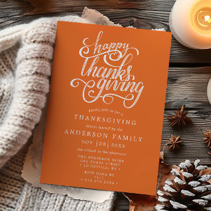 Joyeux Thanksgiving Moderne Carte Orange Dîner