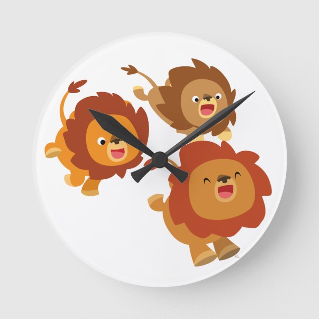 Joyeux Trio de mignonette caricature Lions horloge (Recto)