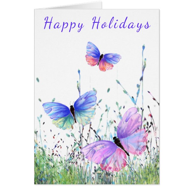 Joyeux Vacances Carte Printemps Papillons volant (Devant)