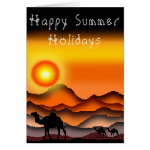Joyeux Vacances D'Été Cartes Camels À Sunset Deser