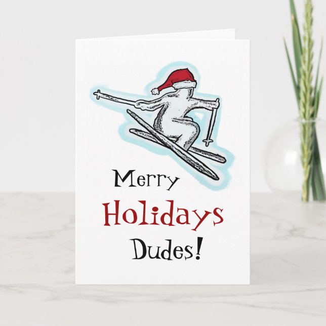 Joyeux vacances Dudes amusants ski cartes de Noël (Devant)