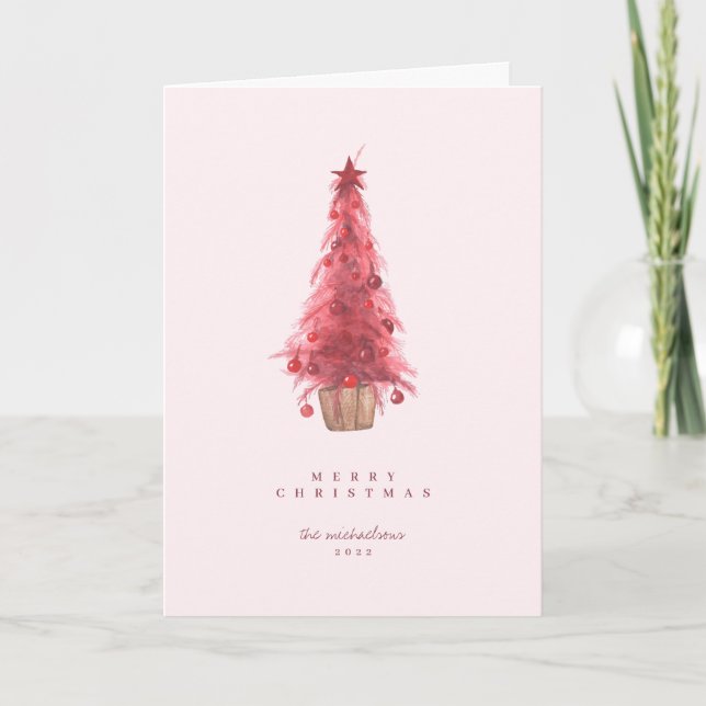 JOYEUX VACANCES Pink Christmas Tree Carte de vacan (Devant)